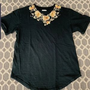 Oro Los Angeles Black T Shirt Floral Slub Cotton 2